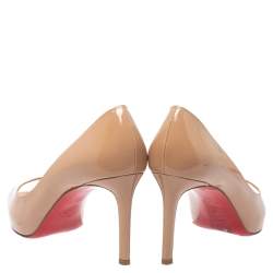 Pre Owned Christian Louboutin Beige Patent Leather New Very Prive Peep Toe Pumps Size 39