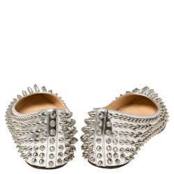Pre Owned Christian Louboutin Silver Metallic Leather Pigalle Spikes Flats Size 39.5