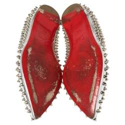 Pre Owned Christian Louboutin Silver Metallic Leather Pigalle Spikes Flats Size 39.5