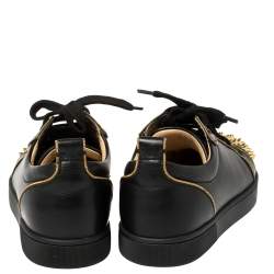 مملوكة مسبقًا حذاء رياضي كريستيان لوبوتان "لوي جونيور" منخفض من أعلى مرصع سبايك جلد أسود مقاس 35