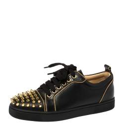 Christian Louboutin Black Leather Louis Junior Spikes Low Top Sneakers Size  36.5 Christian Louboutin