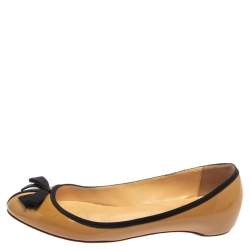 Christian Louboutin Beige Patent Leather Balinodono Bow Ballet Flats Size 38