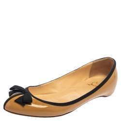 Christian Louboutin Beige Patent Leather Balinodono Bow Ballet Flats Size 38