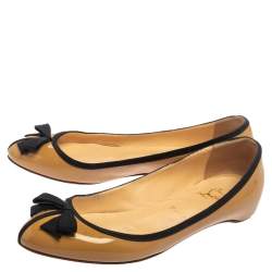 Christian Louboutin Beige Patent Leather Balinodono Bow Ballet Flats Size 38