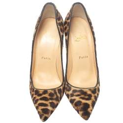 Pre Owned Christian Louboutin Beige Leopard Print Calf Hair Pigalle Follies Pumps Size 38
