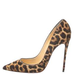 Pre Owned Christian Louboutin Beige Leopard Print Calf Hair Pigalle Follies Pumps Size 38