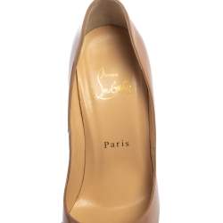 Pre Owned Christian Louboutin Beige Patent Leather Lady Peep Toe Platform Pumps Size 37