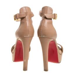 Pre Owned Christian Louboutin Beige Leather Tuctopen Platform Sandals Size 39