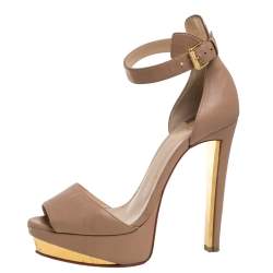 Pre Owned Christian Louboutin Beige Leather Tuctopen Platform Sandals Size 39