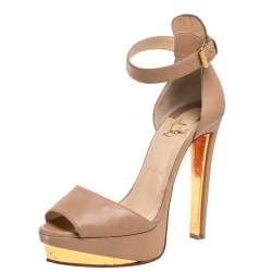 Pre Owned Christian Louboutin Beige Leather Tuctopen Platform Sandals Size 39