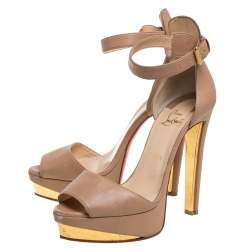 Pre Owned Christian Louboutin Beige Leather Tuctopen Platform Sandals Size 39