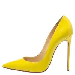 Pre Owned حذاء كعب غالي كريستيان لوبوتان سو كيت جلد أصفر لامع مقدمة مدببة مقاس 41