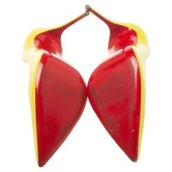 Pre Owned حذاء كعب غالي كريستيان لوبوتان سو كيت جلد أصفر لامع مقدمة مدببة مقاس 41