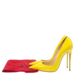 Pre Owned حذاء كعب غالي كريستيان لوبوتان سو كيت جلد أصفر لامع مقدمة مدببة مقاس 41