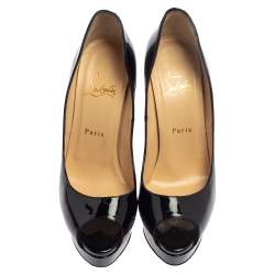 Pre Owned Christian Louboutin Black Patent Lady Peep Toe Platform Pumps Size 39.5