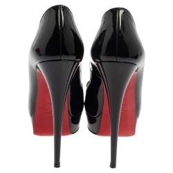 Pre Owned Christian Louboutin Black Patent Lady Peep Toe Platform Pumps Size 39.5