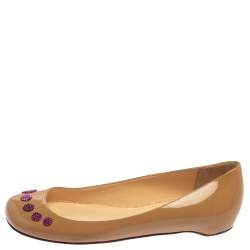 Pre Owned Christian Louboutin Beige Patent Leather Kawai Ballet Flats Size 38.5