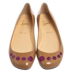 Pre Owned Christian Louboutin Beige Patent Leather Kawai Ballet Flats Size 38.5