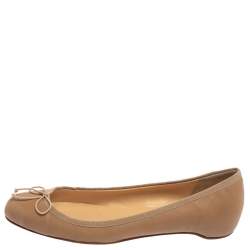 مملوكة مسبقًا Christian Louboutin Beige Leather Bow Ballet Flats Size 37.5
