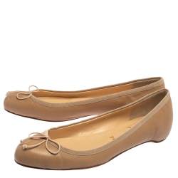 مملوكة مسبقًا Christian Louboutin Beige Leather Bow Ballet Flats Size 37.5