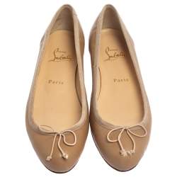مملوكة مسبقًا Christian Louboutin Beige Leather Bow Ballet Flats Size 37.5