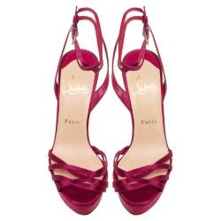Christian Louboutin Pink Satin Platform Ankle Wrap Sandals Size 38