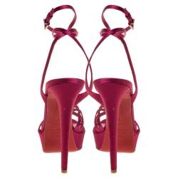 Christian Louboutin Pink Satin Platform Ankle Wrap Sandals Size 38