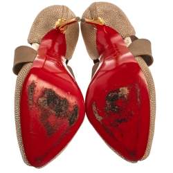 Pre Owned Christian Louboutin Metallic Brown Textured Leather Big Dorcet Peep Toe Pumps Size 38.5