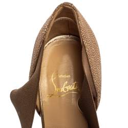 Pre Owned Christian Louboutin Metallic Brown Textured Leather Big Dorcet Peep Toe Pumps Size 38.5