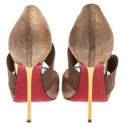 Pre Owned Christian Louboutin Metallic Brown Textured Leather Big Dorcet Peep Toe Pumps Size 38.5
