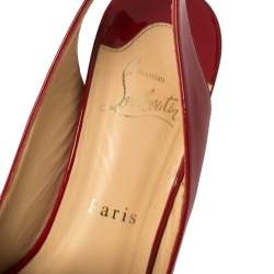 Pre Owned Christian Louboutin Red Patent Leather Marpoil Peep Toe Platform Slingback Sandals Size 38.5