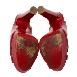 Pre Owned Christian Louboutin Red Patent Leather Marpoil Peep Toe Platform Slingback Sandals Size 38.5