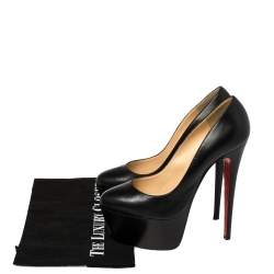 Pre Owned Christian Louboutin Black Leather Daffodile Platform Pumps Size 39.5