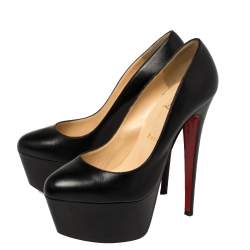 Pre Owned Christian Louboutin Black Leather Daffodile Platform Pumps Size 39.5
