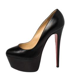 Pre Owned Christian Louboutin Black Leather Daffodile Platform Pumps Size 39.5