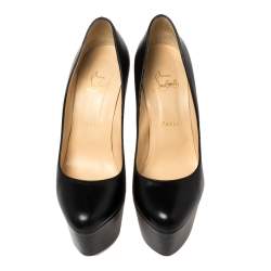 Pre Owned Christian Louboutin Black Leather Daffodile Platform Pumps Size 39.5
