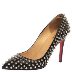 Pre Owned Christian Louboutin Black Leather Pigalle Spike Pumps Size 40