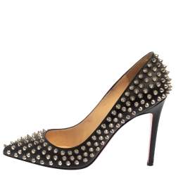 Pre Owned Christian Louboutin Black Leather Pigalle Spike Pumps Size 40