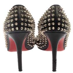 Pre Owned Christian Louboutin Black Leather Pigalle Spike Pumps Size 40