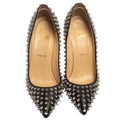 Pre Owned Christian Louboutin Black Leather Pigalle Spike Pumps Size 40