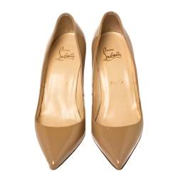Pre Owned Christian Louboutin Beige Patent Leather Pigalle Pointed Toe Pumps Size 36.5