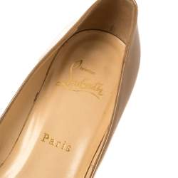 Pre Owned Christian Louboutin Beige Patent Leather Pigalle Pointed Toe Pumps Size 36.5