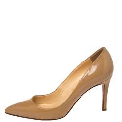 Pre Owned Christian Louboutin Beige Patent Leather Pigalle Pointed Toe Pumps Size 36.5