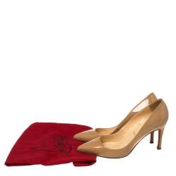 Pre Owned Christian Louboutin Beige Patent Leather Pigalle Pointed Toe Pumps Size 36.5