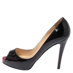 Pre Owned Christian Louboutin Black Patent Leather Very Prive Pumps Size 38.5