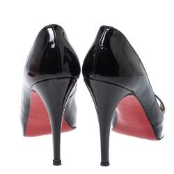 Pre Owned Christian Louboutin Black Patent Leather Very Prive Pumps Size 38.5