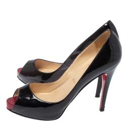 Pre Owned Christian Louboutin Black Patent Leather Very Prive Pumps Size 38.5
