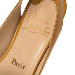 Pre Owned Christian Louboutin Mustard Yellow Patent Leather Marpoil Peep Toe Platform Slingback Sandals Size 38