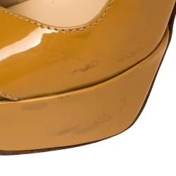 Pre Owned Christian Louboutin Mustard Yellow Patent Leather Marpoil Peep Toe Platform Slingback Sandals Size 38