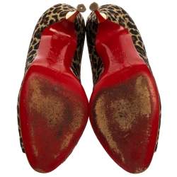 Pre Owned Christian Louboutin Metallic Gold Leopard Print Jacquard Yoyospina  Pumps Size 37.5